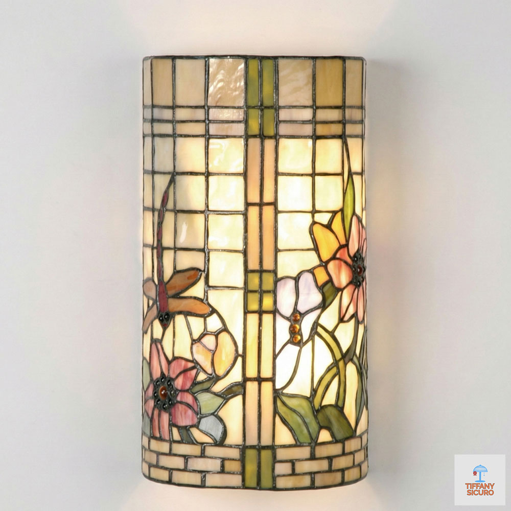 Applique Tiffany Fiori e Libellule, alta 36cm 1 Applique Tiffany Fiori e Libellule