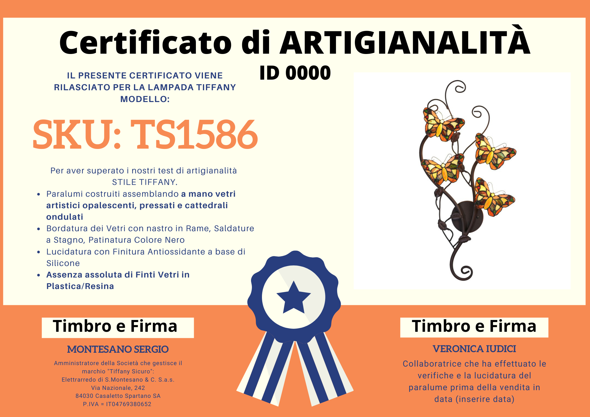 Lampada da Parete Tiffany Farfalle, alta 68cm 8 Lampada da Parete Tiffany Farfalle, certificato