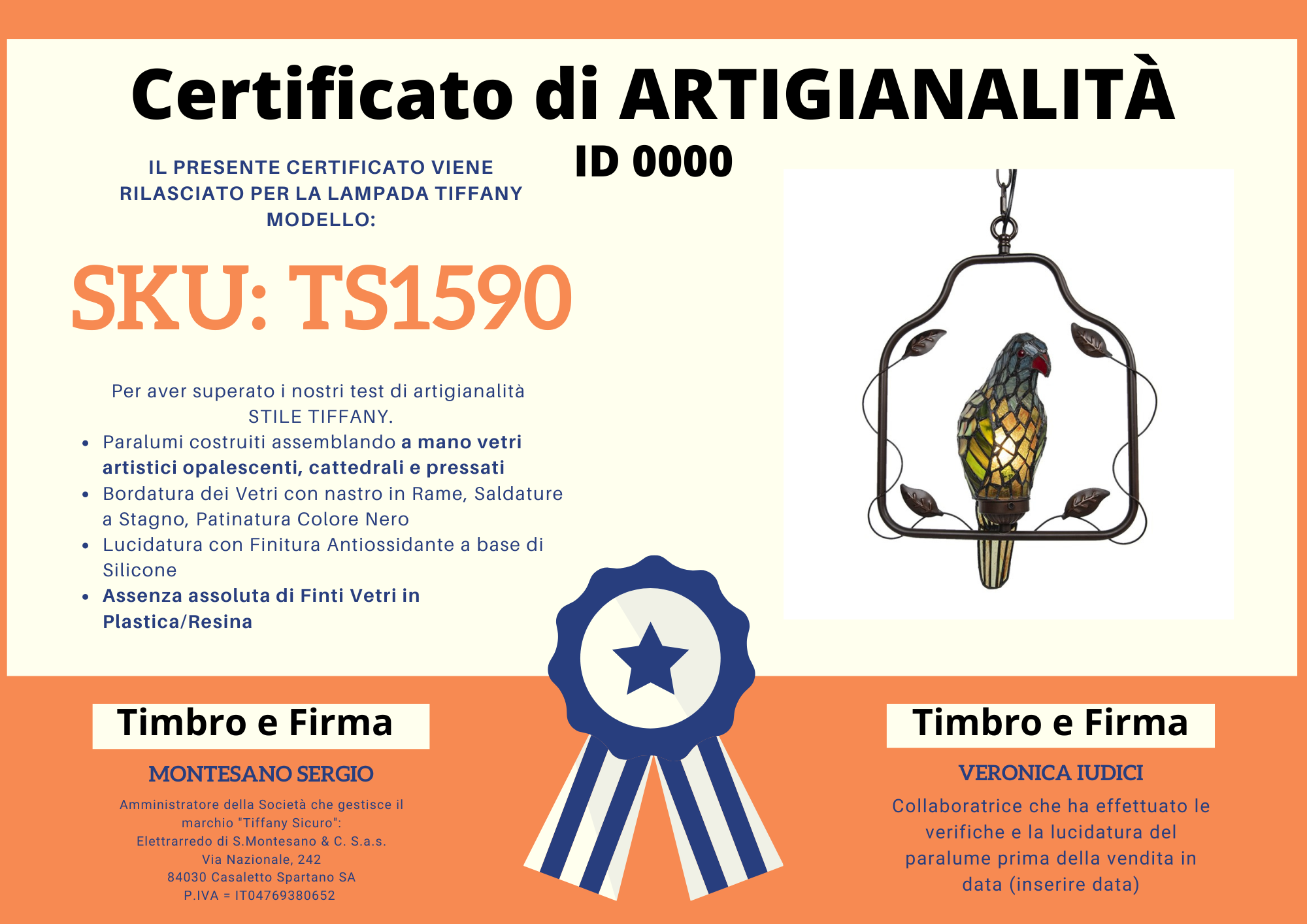 Lampadario Tiffany Pappagallo, certificato