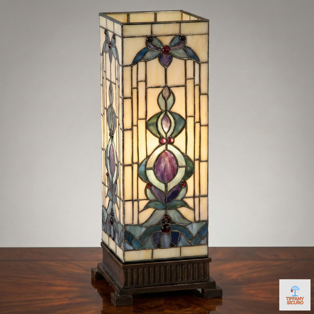 Lampada da Tavolo Liberty Parallelepipedo Art Nouveau, alta 45cm 1 Lampada da Tavolo Liberty Parallelepipedo Art Nouveau