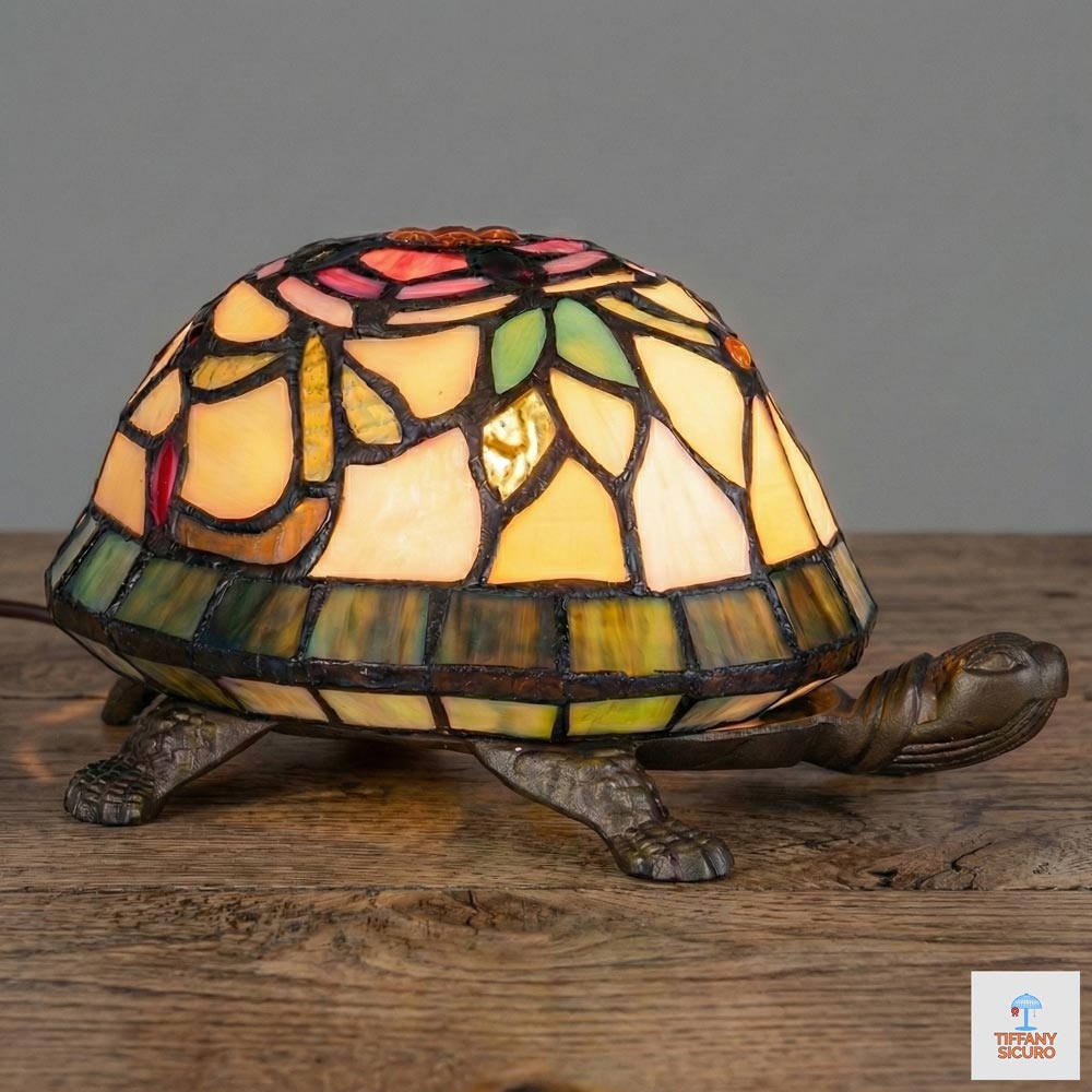 Lampada da Tavolo Tiffany Tartaruga Colorata, lunga 1 Lampada da Tavolo Tiffany Tartaruga Colorata