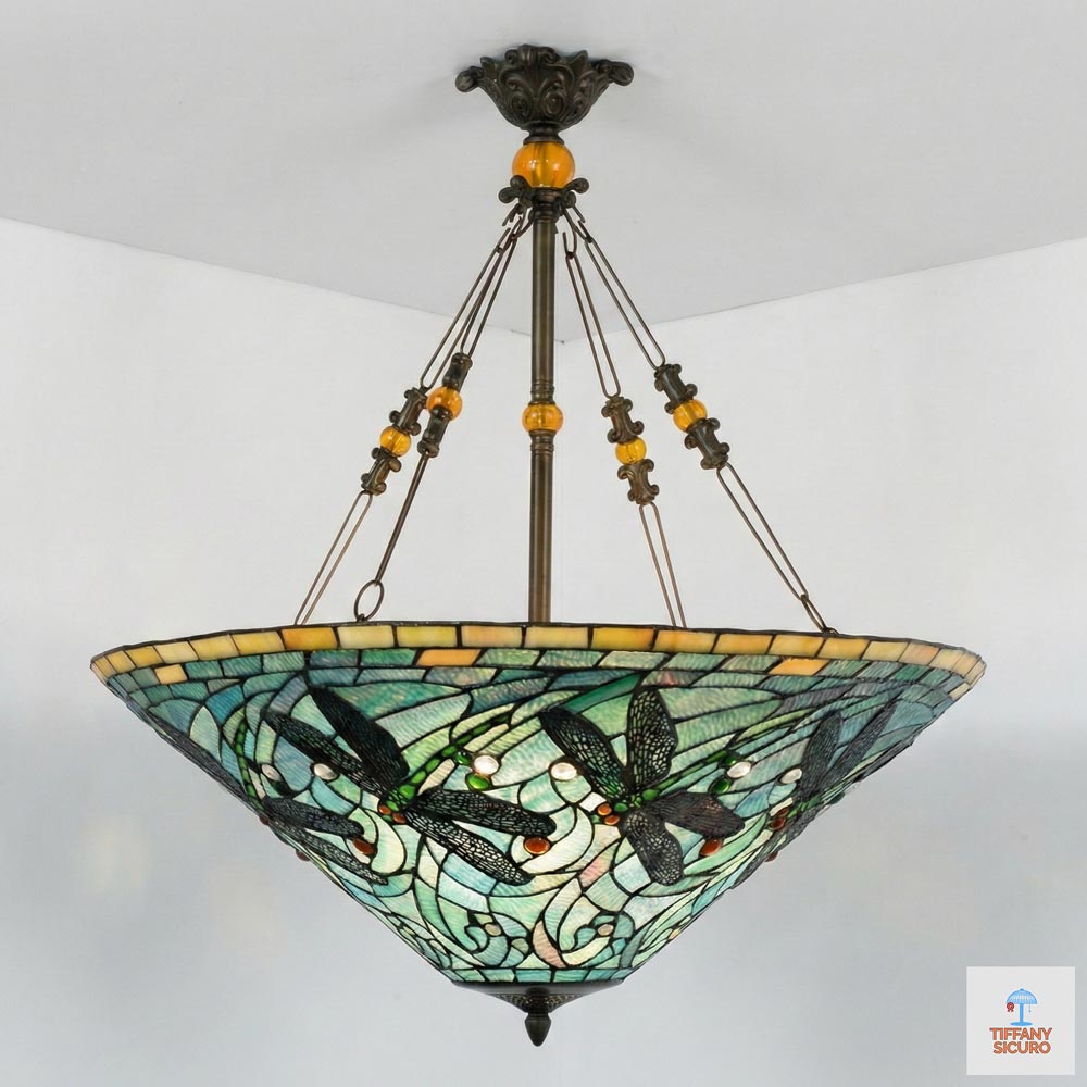Lampadario Tiffany Libellule Lago, 71cm 1 Lampadario Tiffany Libellule Lago