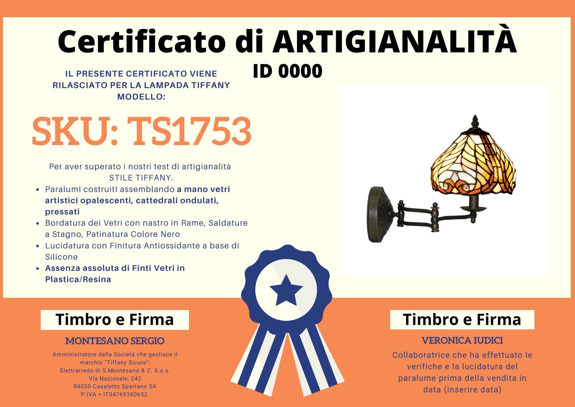 Applique Liberty a Braccio, certificato