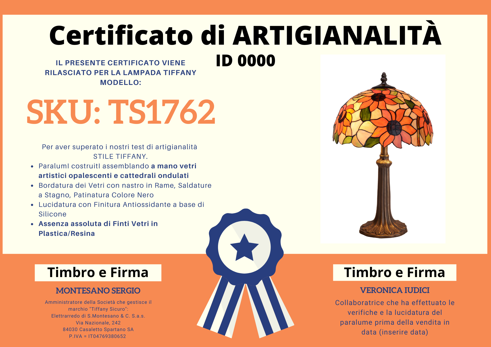 Lampada da Tavolo con Fiori Tiffany Media, certificato
