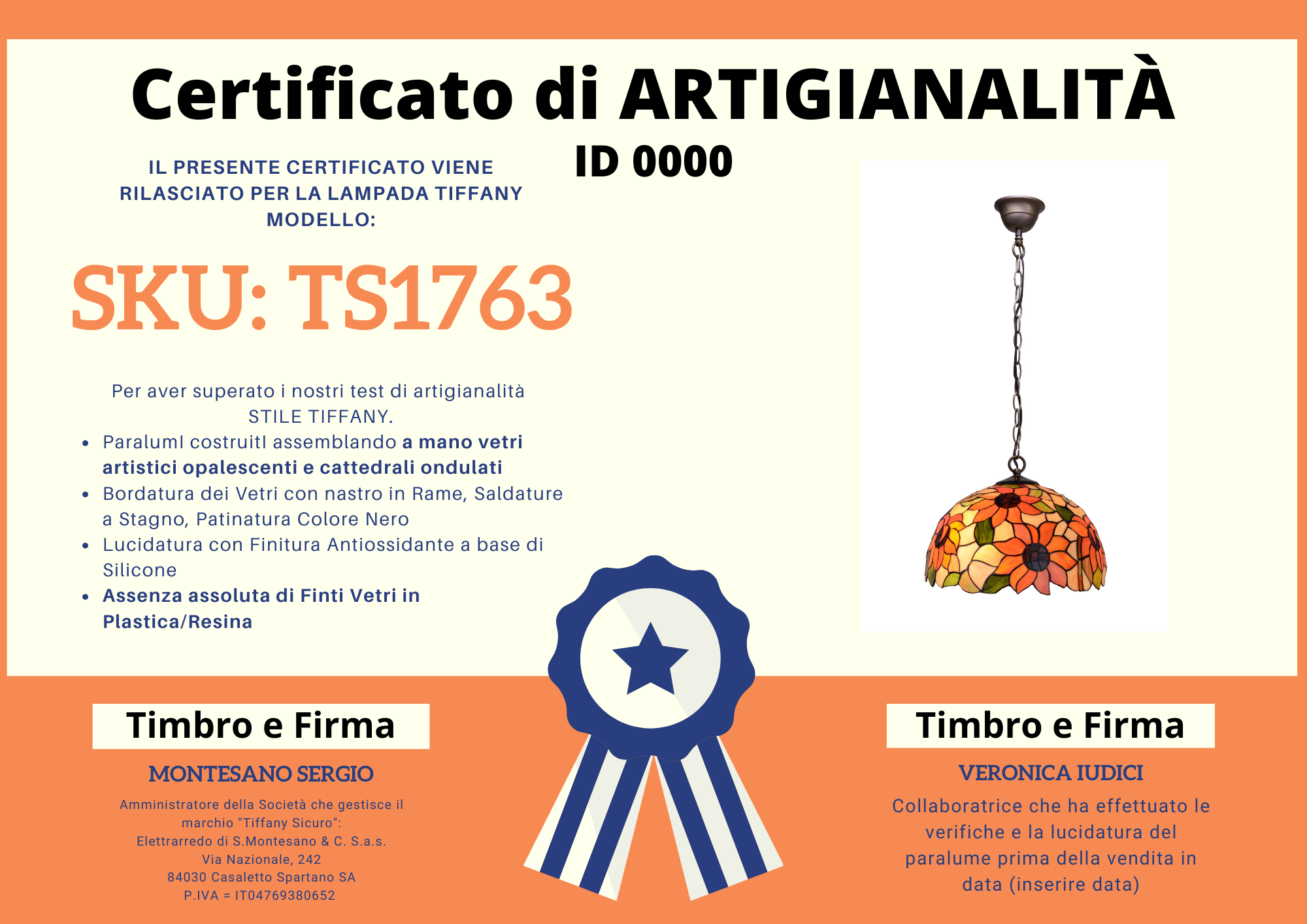 Lampadario con Fiori Tiffany Medio, certificato