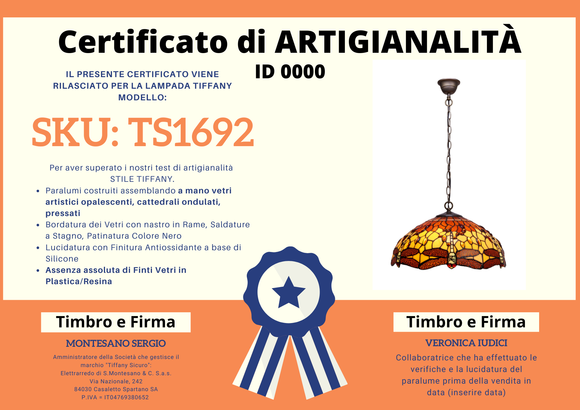 Lampadario Tiffany con Libellule, certificato