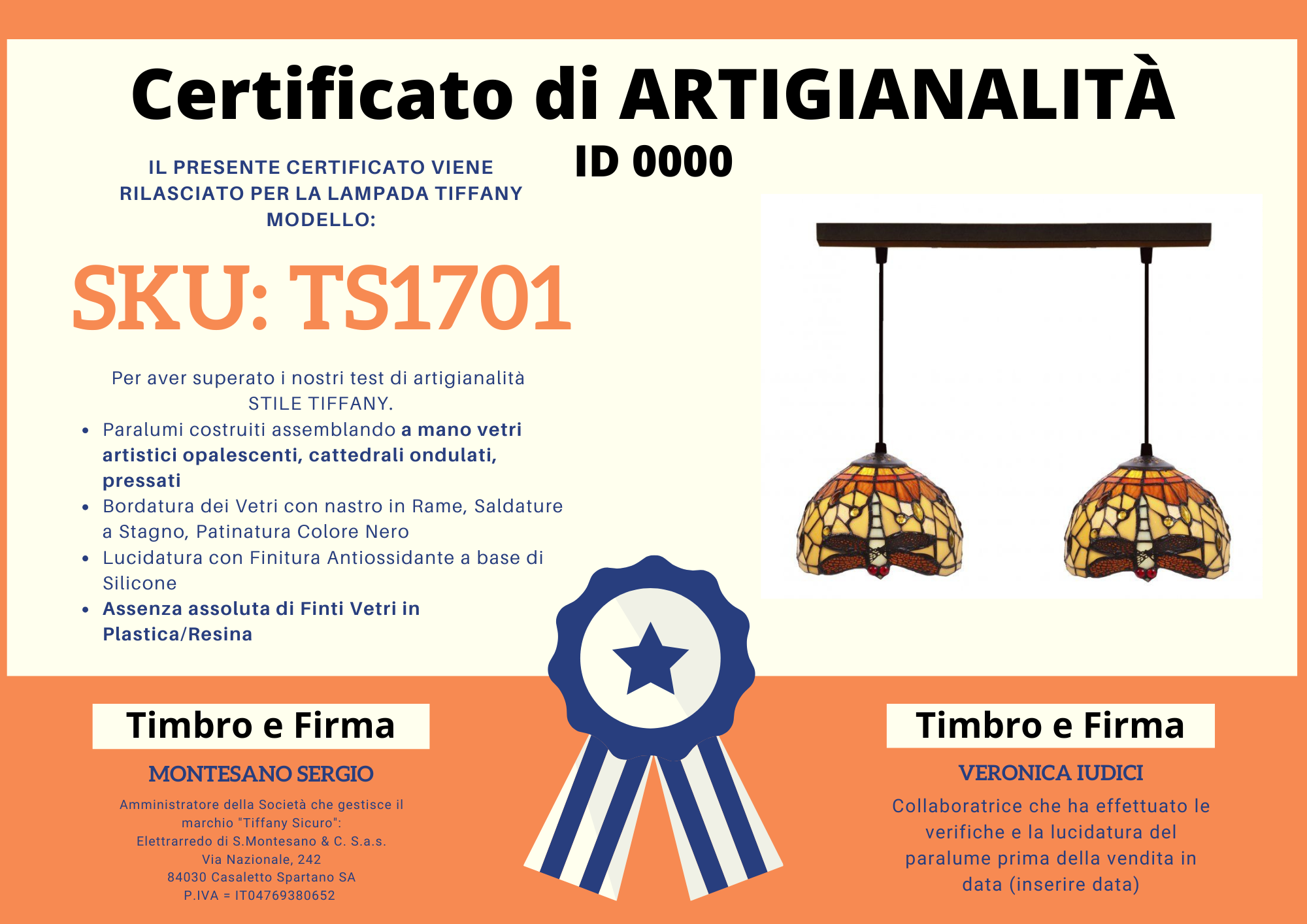 Lampadario Tiffany a Sospensione Giallo e Arancione con Libellule, CERTIFICATO
