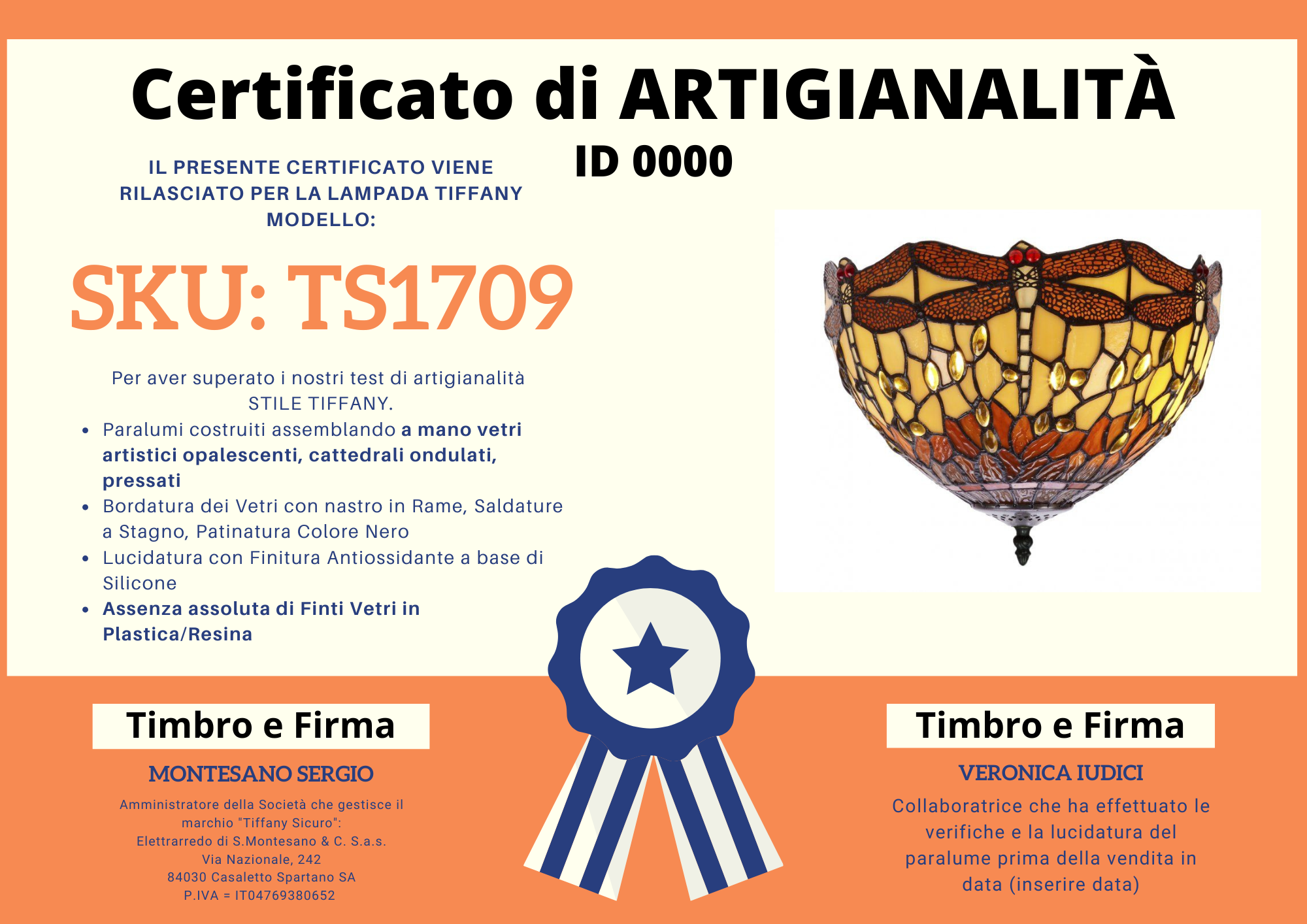 Plafoniera Tiffany Gialla e Arancione con Libellule Piccola, 30cm 4 Plafoniera Tiffany Gialla e Arancione con Libellule Piccola, certificato