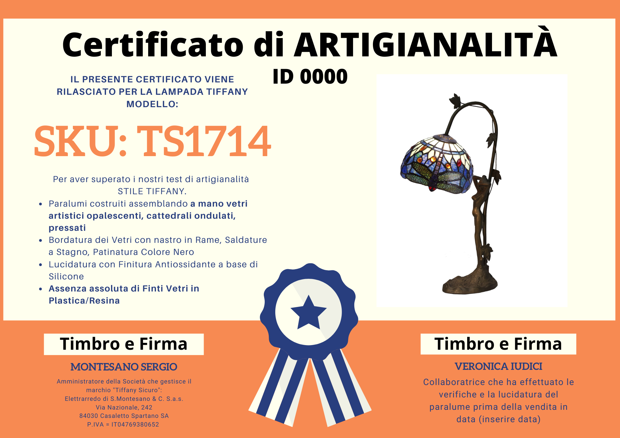 Abatjour Tiffany Blu con Libellule Scultura, certificato
