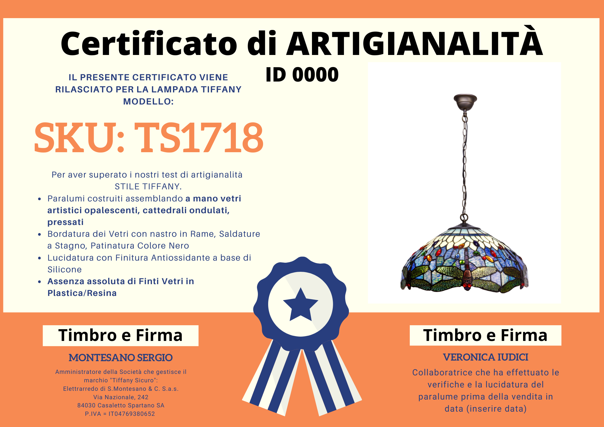 Lampadario Tiffany con Libellule sfondo Blu, 54cm 3 Lampadario Tiffany con Libellule sfondo Blu, certificato