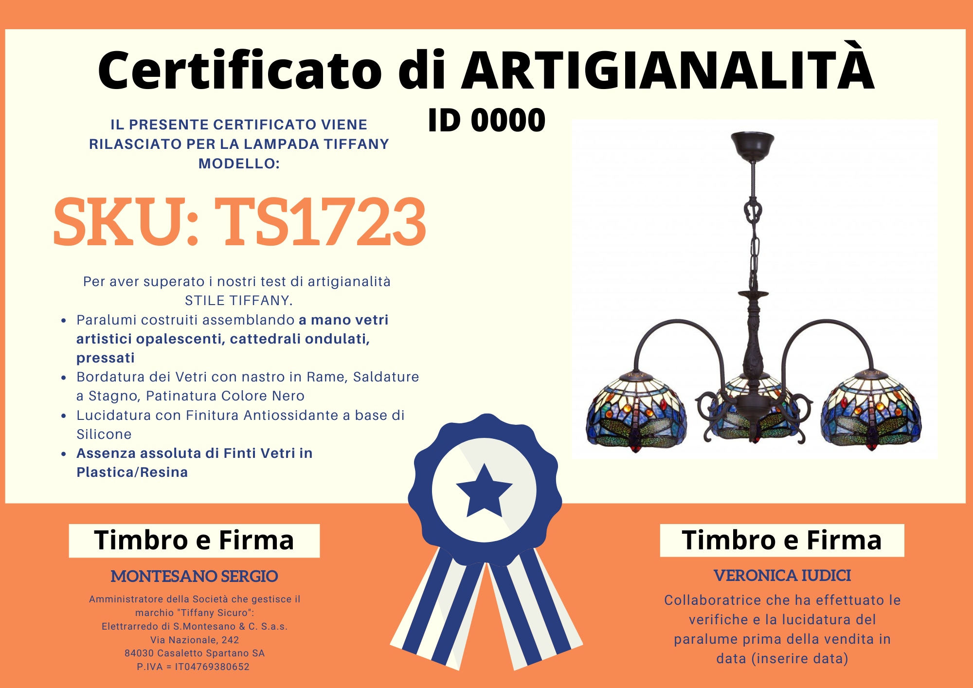Lampadario Tiffany a Bracci con Libellule sfondo Blu, largo 64cm 4 Lampadario Tiffany a Bracci con Libellule sfondo Blu, certificato