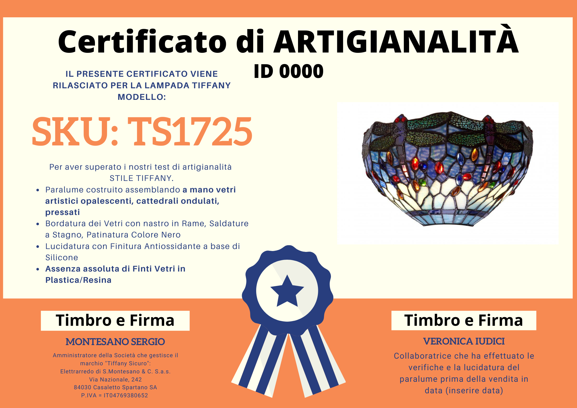 Applique Tiffany con Libellule sfondo Blu, 30cm 6 Applique Tiffany con Libellule sfondo Blu certificato