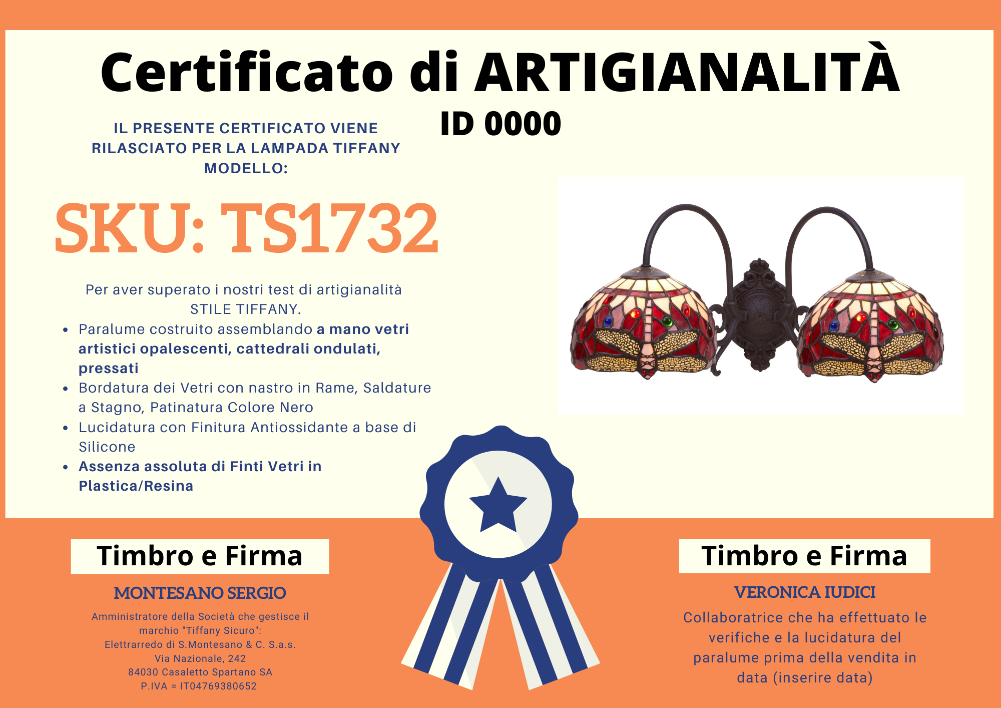 Applique Tiffany con Libellule Rosso Rubino a 2 Bracci, certificato