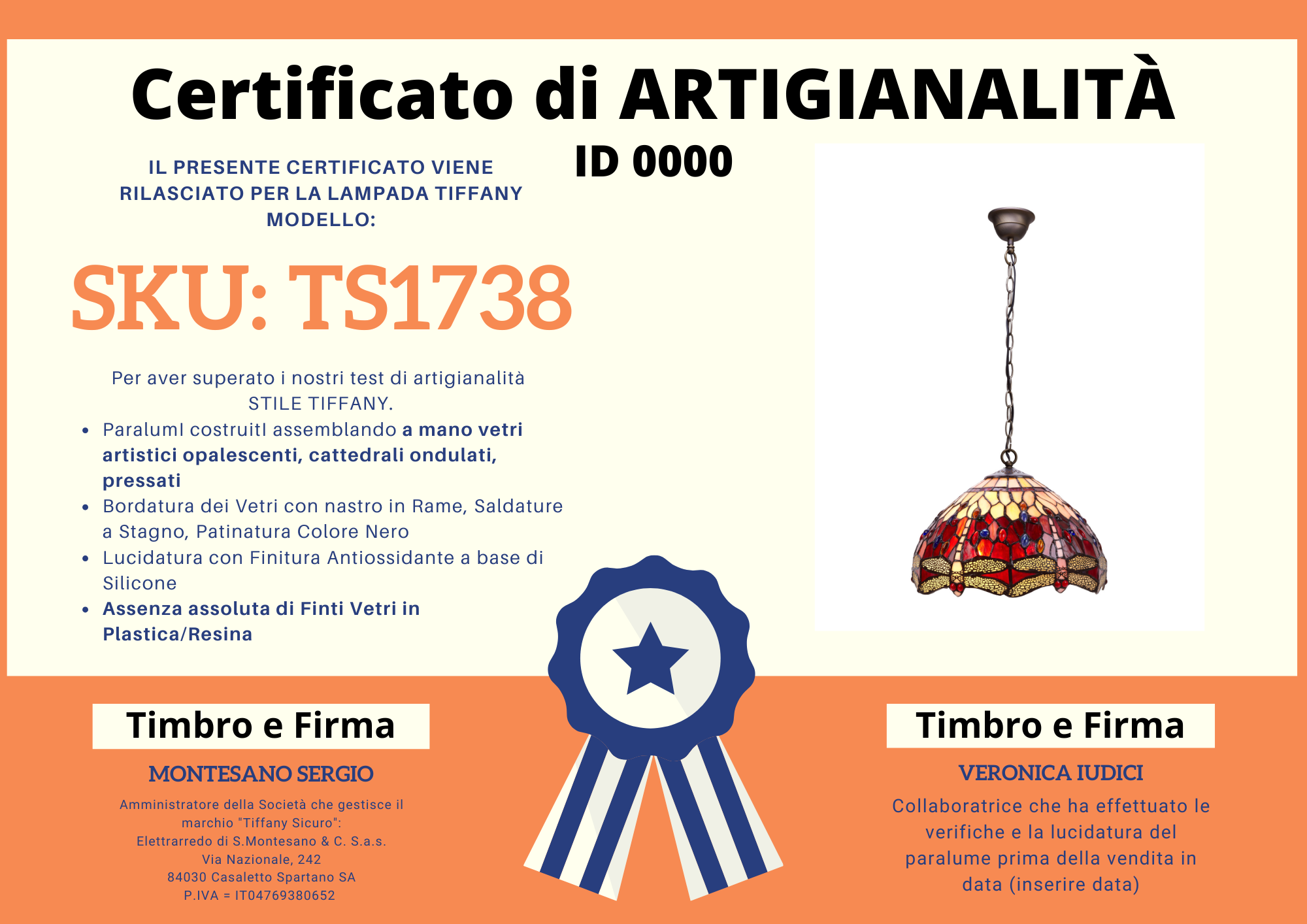 Lampadario Tiffany con Libellule Rosso Rubino, certificato