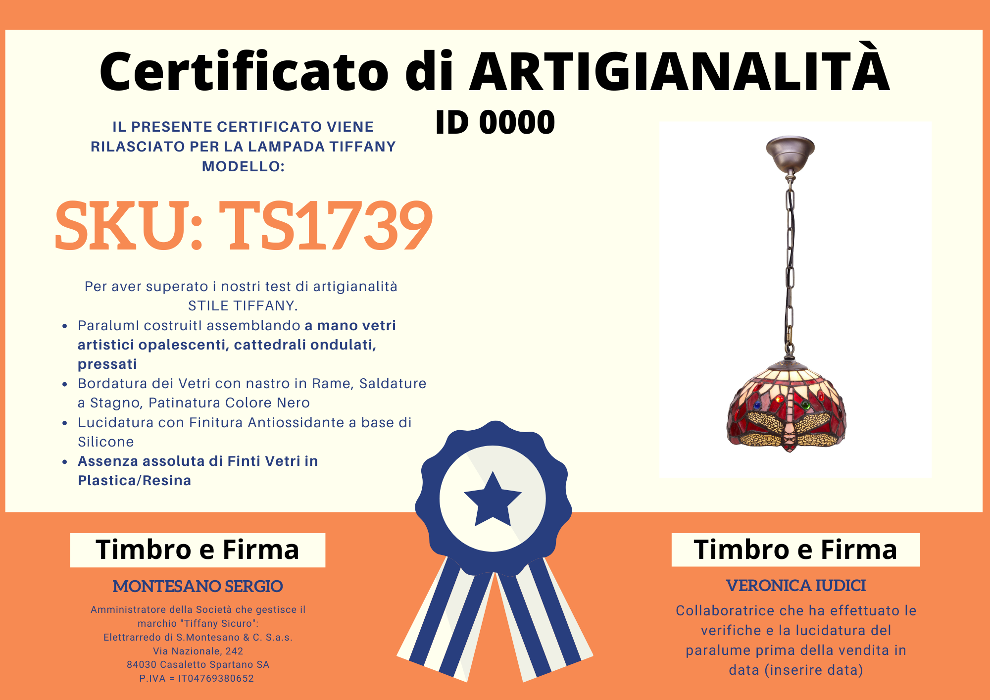 Lampadario Tiffany con Libellule Rosso Rubino Piccolo, certificato