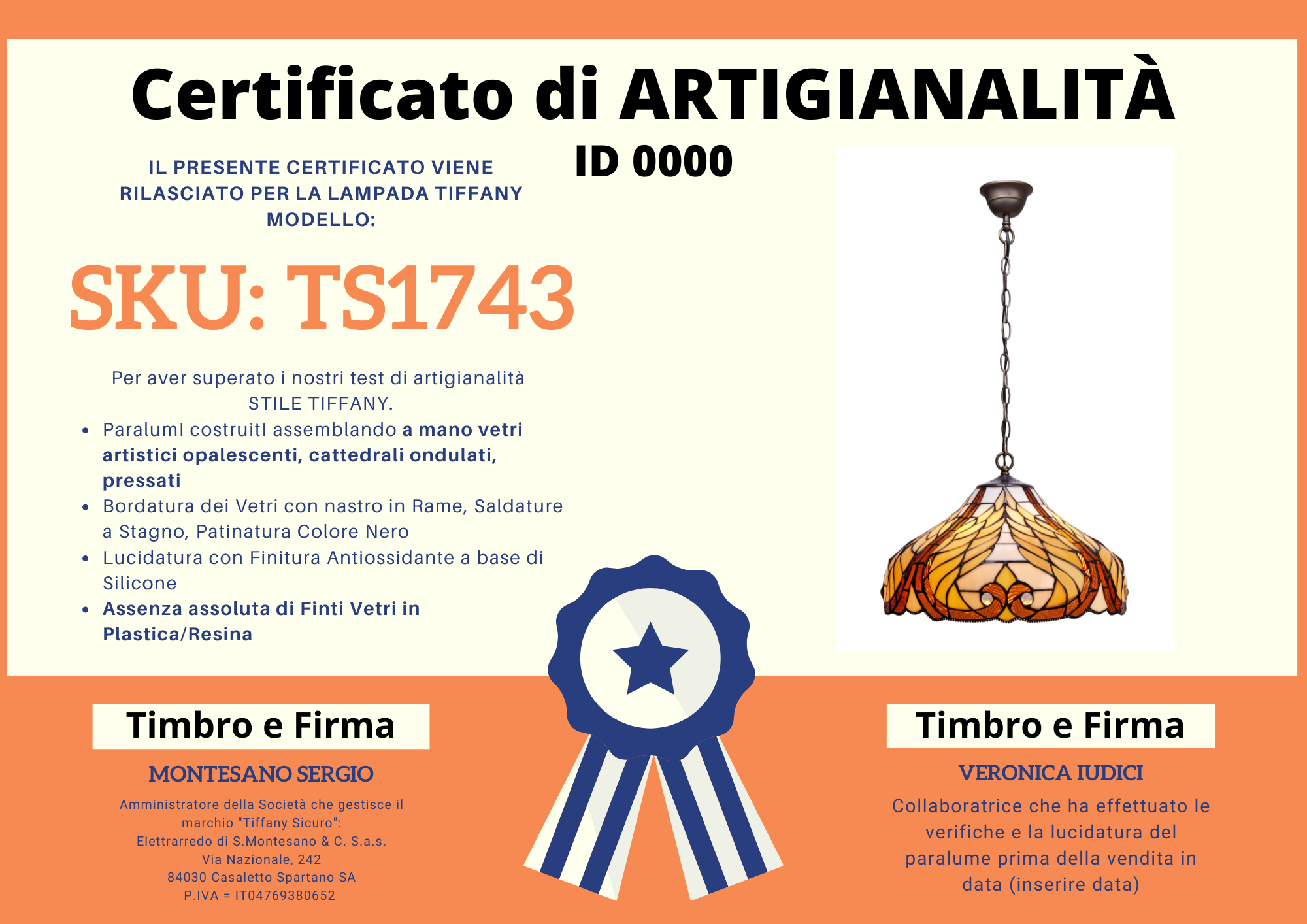 Lampadario Liberty Tiffany, 45cm 3 Lampadario Liberty Tiffany, certificato