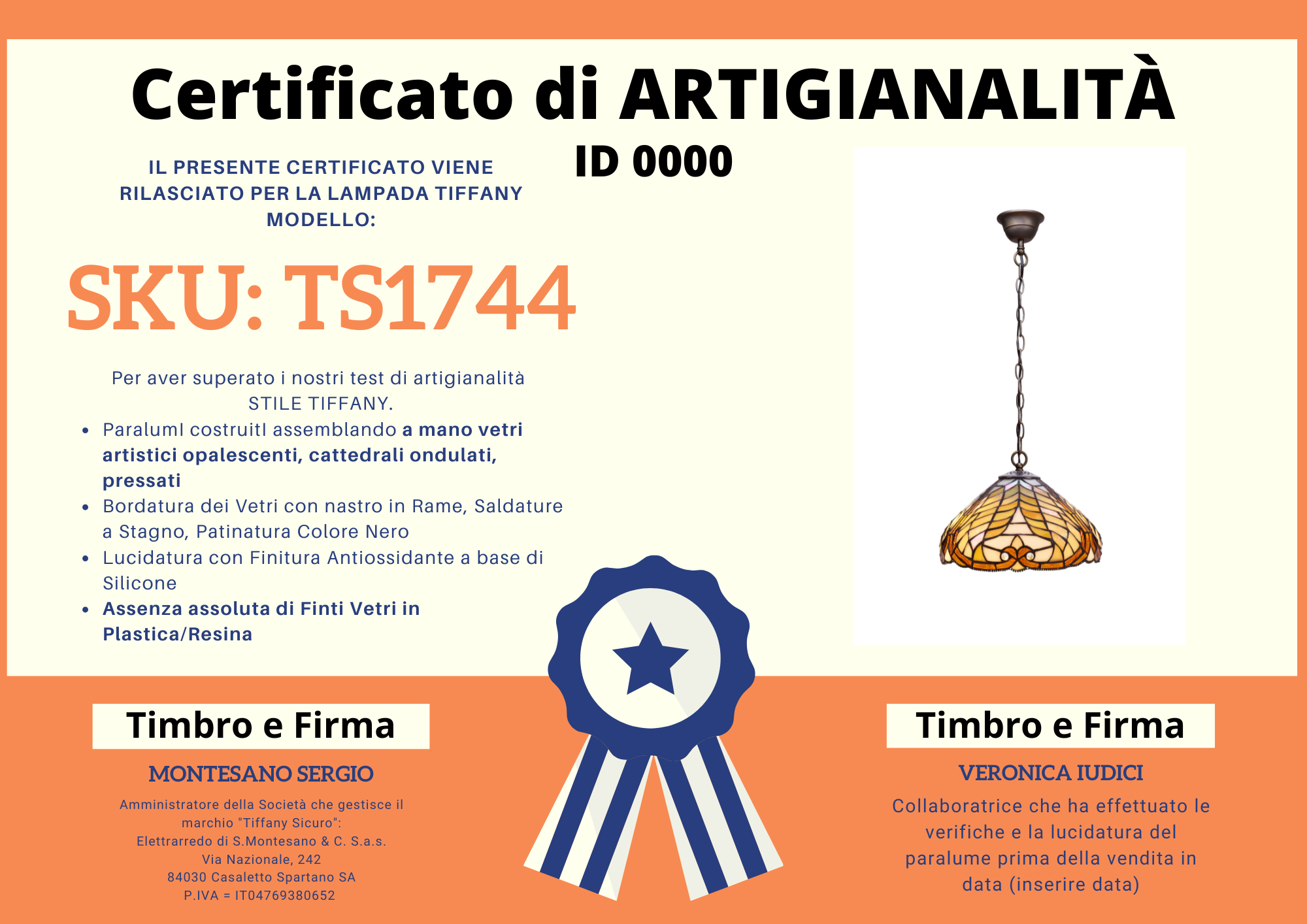 Lampadario Liberty Tiffany Medio, certificato