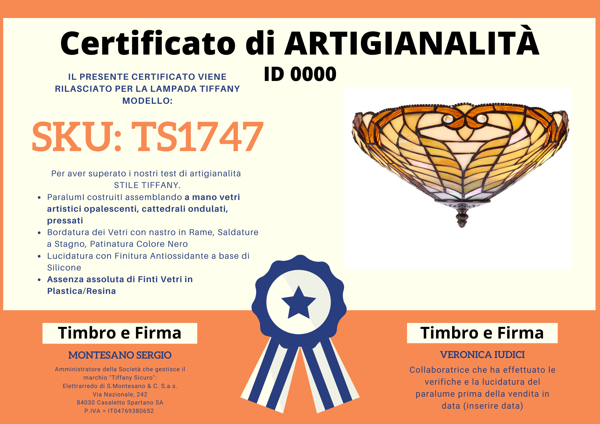 Plafoniera Liberty, certificato