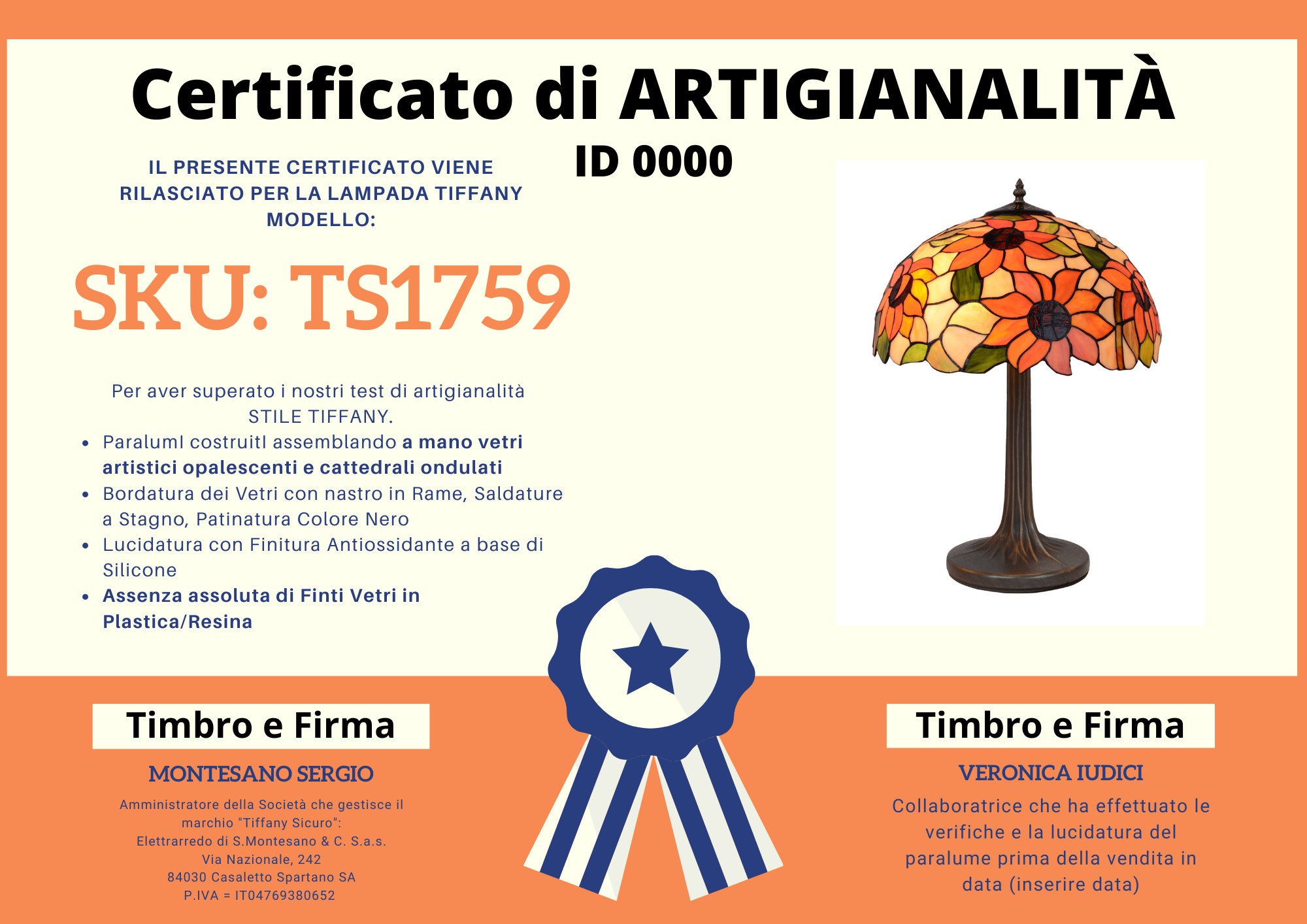 Lampada da Tavolo con Fiori Tiffany, certificato