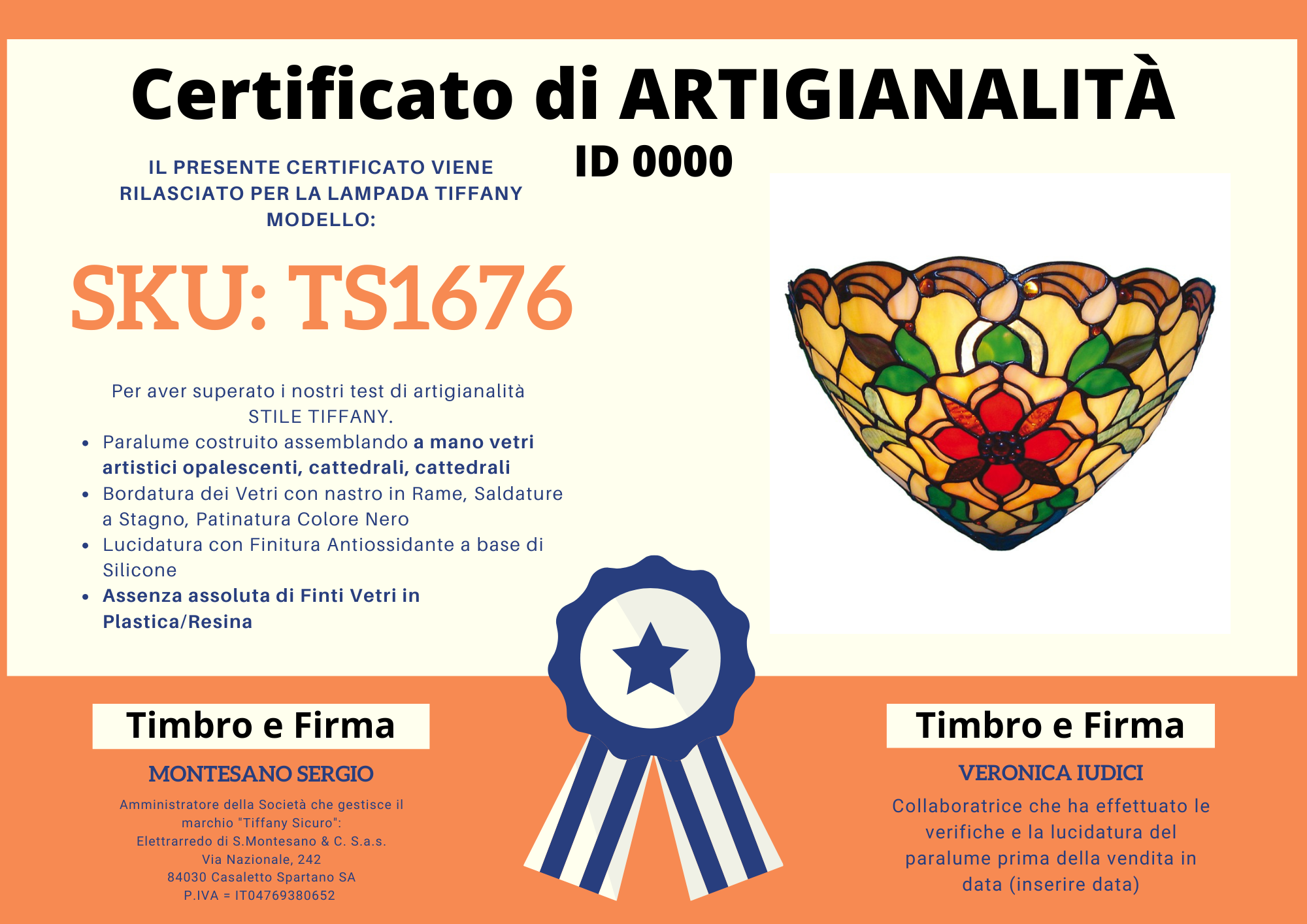 Applique Tiffany Multicolore, certificato
