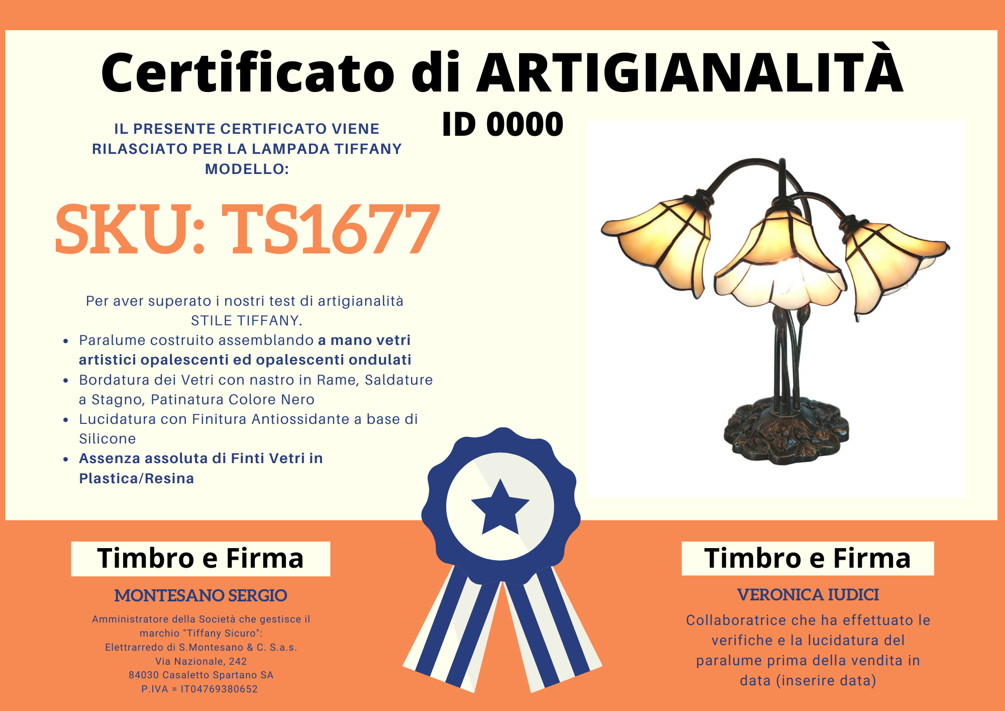 Lampada da Tavolo stile Liberty 3 Bracci, certificato