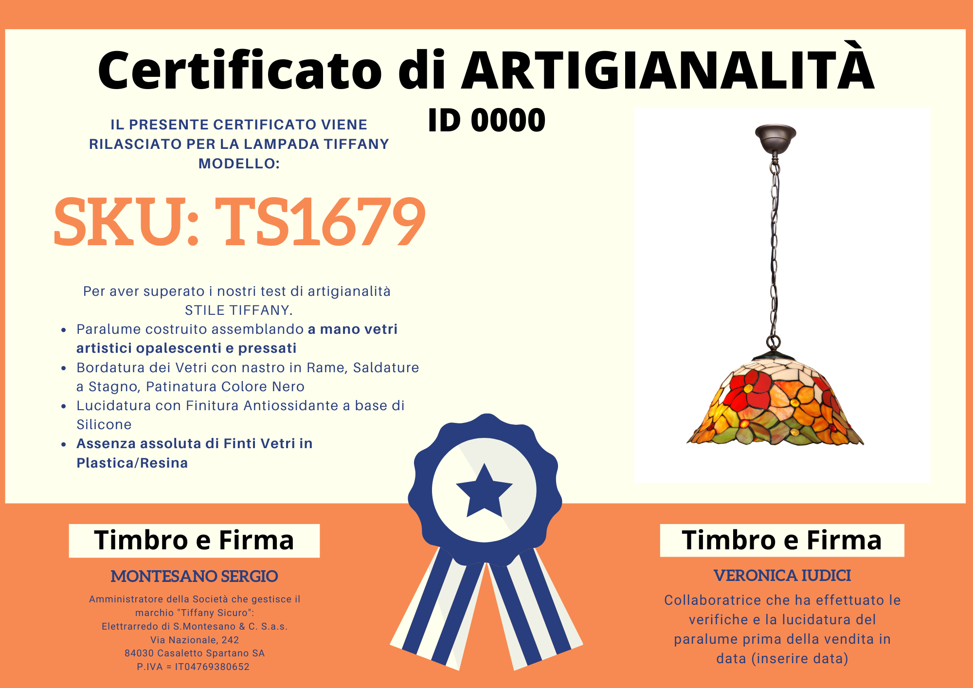 Lampadario Fiori Rossi e Arancioni, certificato