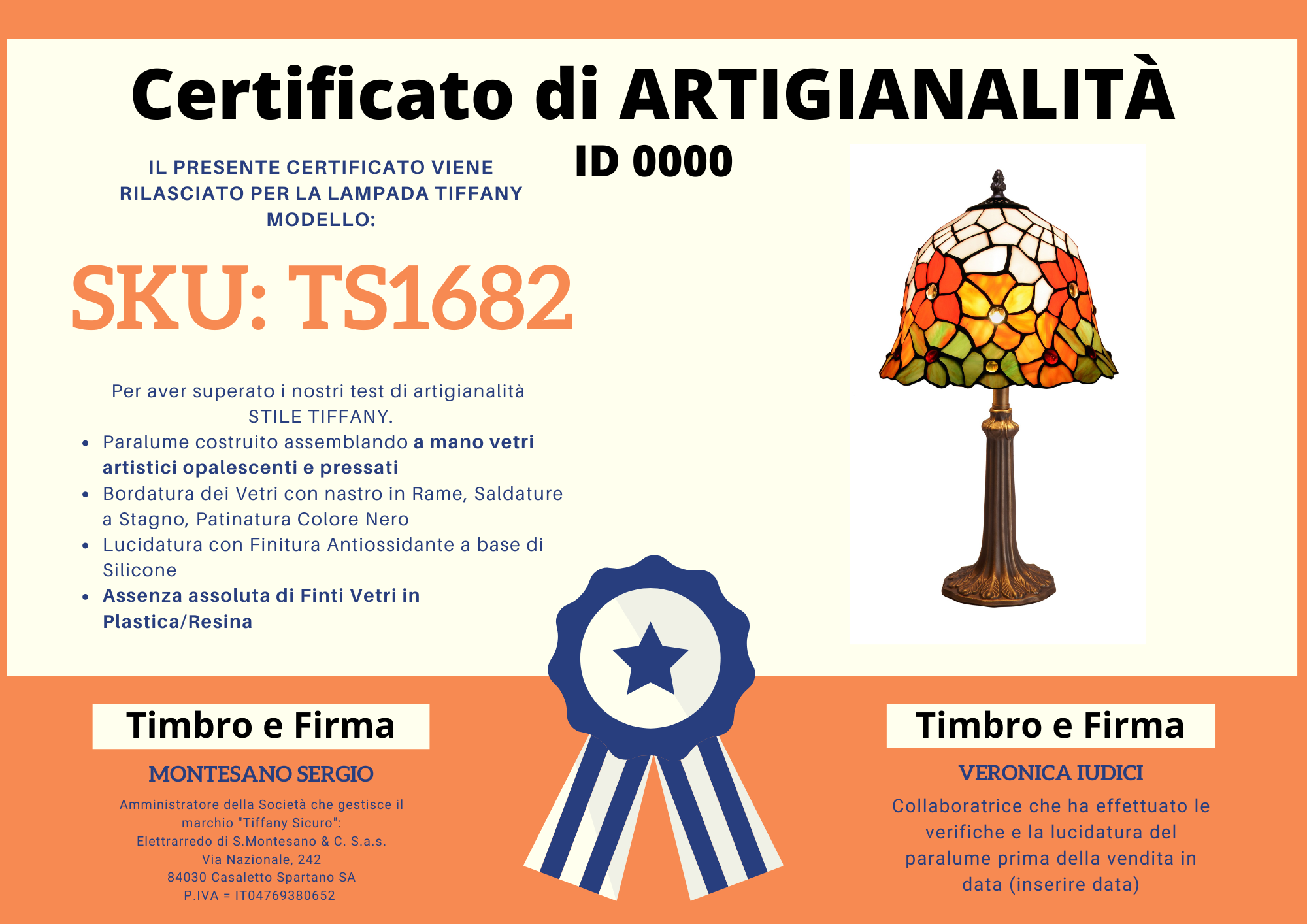 Lampada da Tavolo Tiffany Fiori Rossi e Arancioni Piccola, certificato