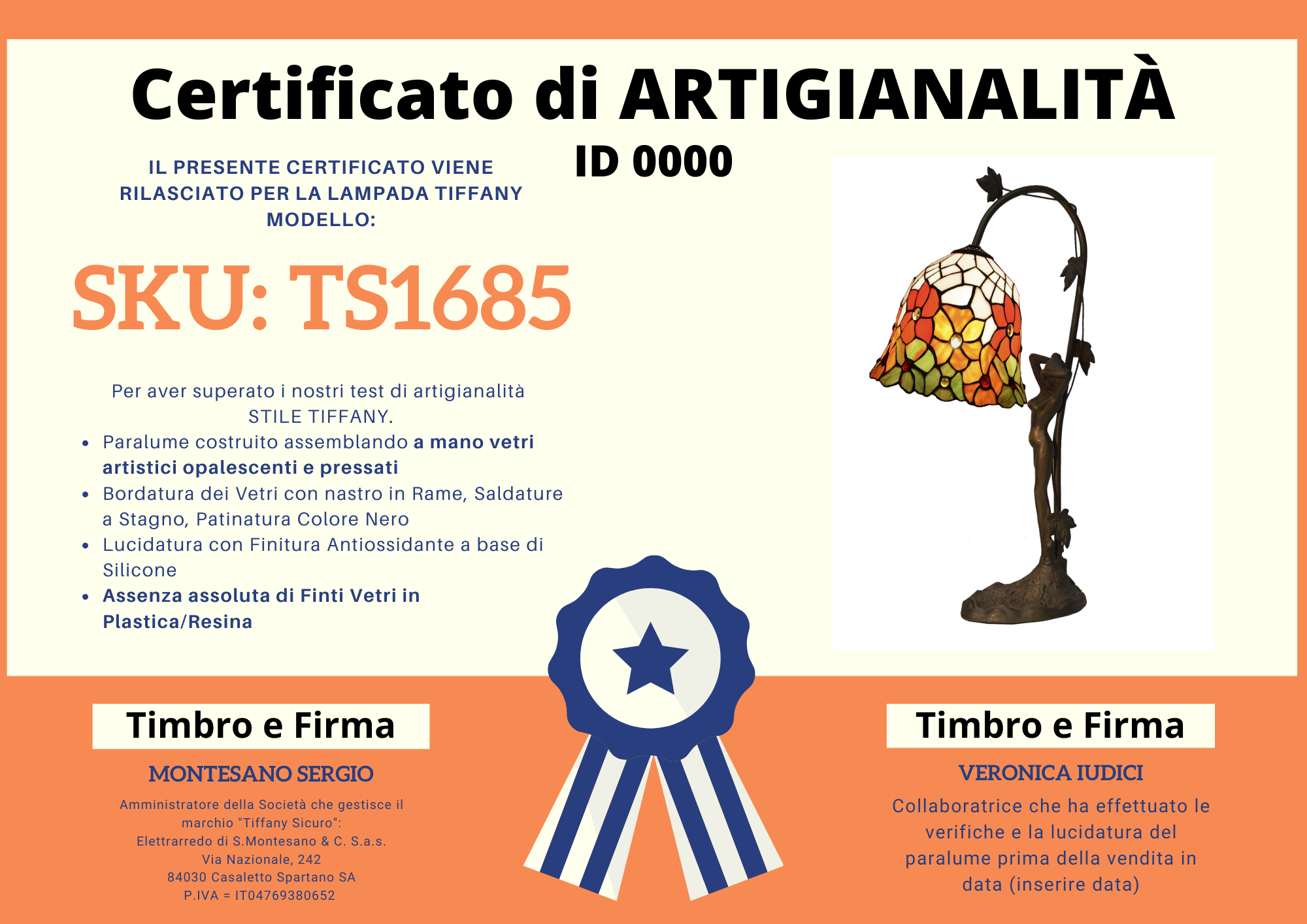 Abatjour Tiffany Fiori Rossi e Arancioni Scultura, certificato