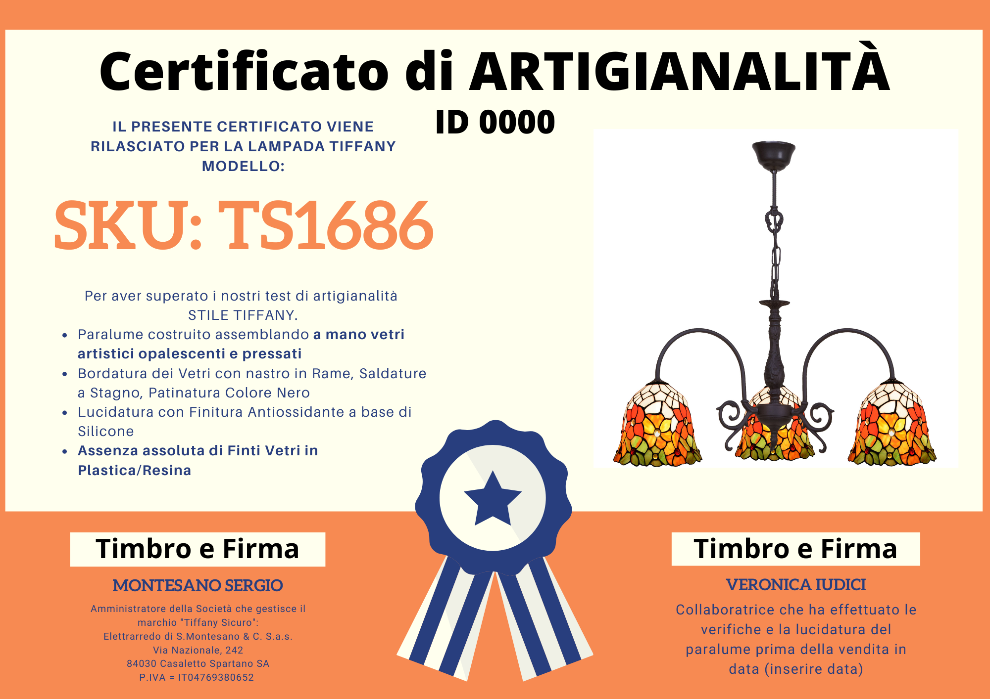 Lampadario Fiori Rossi e Arancioni 3 Bracci, certificato