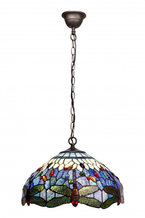 Lampadario Tiffany con Libellule sfondo Blu Grande