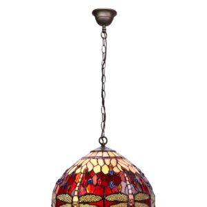 Lampadario Tiffany con Libellule Rosso Rubino Medio