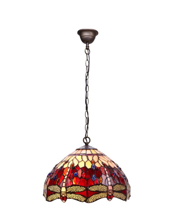 Lampadario Tiffany con Libellule Rosso Rubino Medio