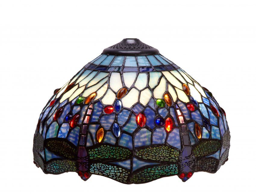 Lampadario Tiffany con Libellule sfondo Blu Medio, dettagli paralume