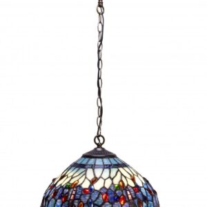 Lampadario Tiffany con Libellule sfondo Blu Medio