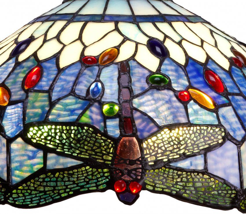 Lampada da Tavolo Tiffany Blu con Libellule Grande, 40cm 2 Lampada da Tavolo Tiffany Blu con Libellule Grande, dettagli