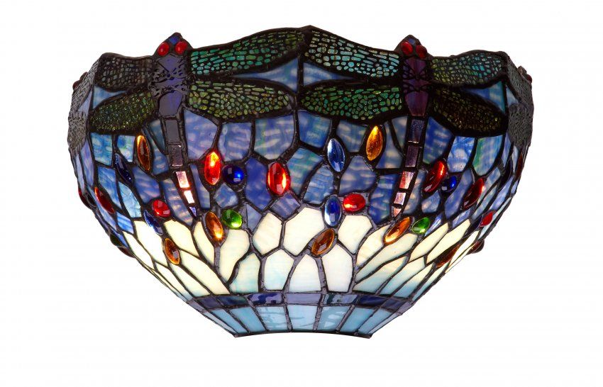 Applique Tiffany con Libellule sfondo Blu, 30cm 2 Applique Tiffany con Libellule sfondo Blu