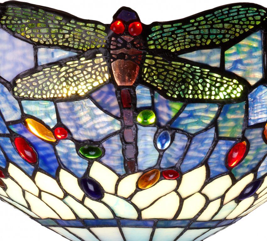 Applique Tiffany con Libellule sfondo Blu, 30cm 4 Applique Tiffany con Libellule sfondo Blu, dettagli