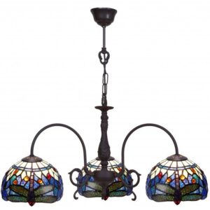 Lampadario Tiffany a Bracci con Libellule sfondo Blu