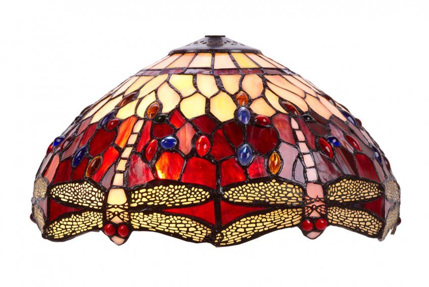 Lampada da Tavolo Tiffany con Libellule Rosso Rubino Grande, paralume tiffany