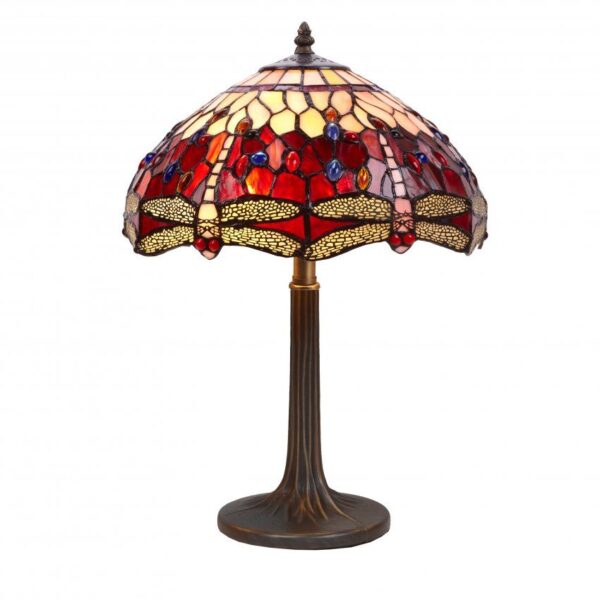 Lampada da Tavolo Tiffany con Libellule Rosso Rubino Grande