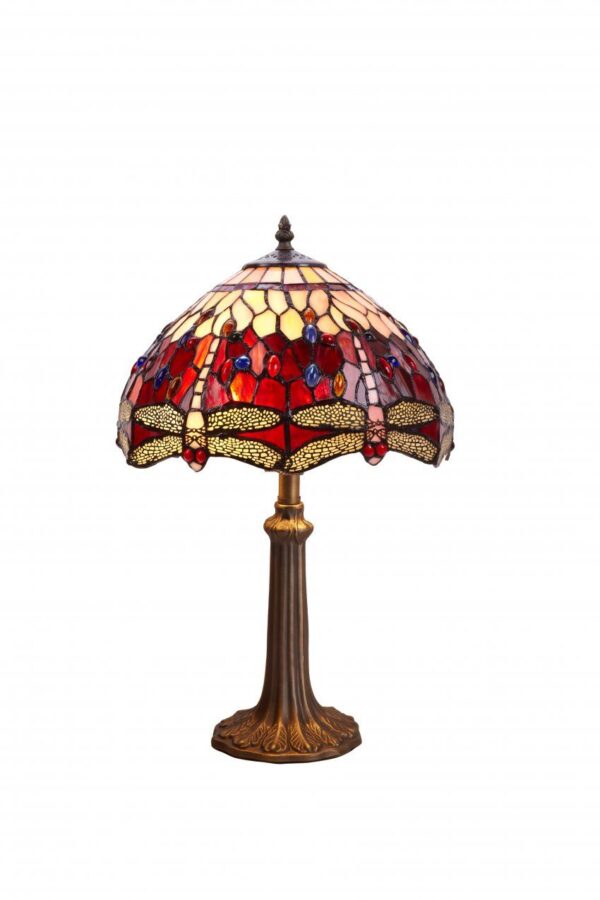 Lampada da Tavolo Tiffany con Libellule Rosso Rubino Media