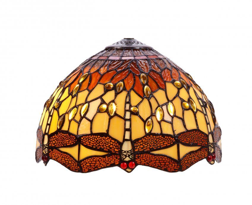 Lampada da Tavolo Tiffany Gialla e Arancione con Libellule Media, paralume