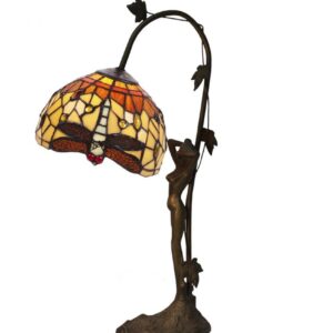 Abatjour Tiffany Gialla e Arancione con Libellule Scultura
