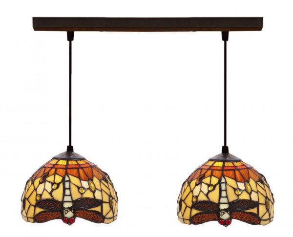 Lampadario Tiffany a Sospensione Giallo e Arancione con Libellule