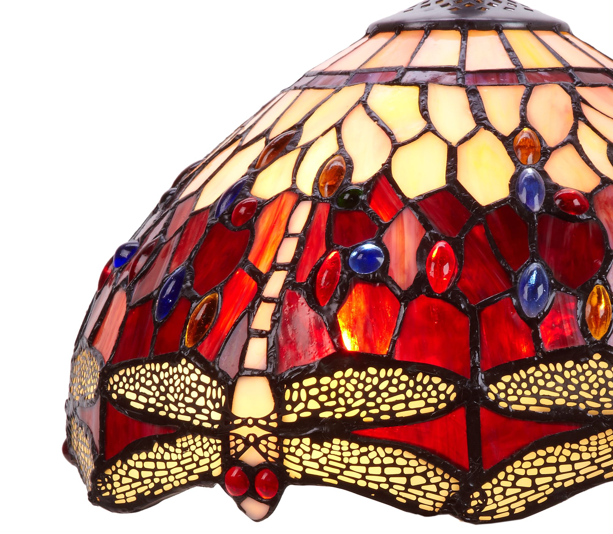 Lampadario Tiffany con Libellule Rosso Rubino Medio, paralume tiffany