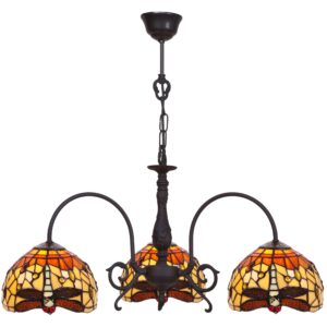 Lampadario Tiffany a Bracci Giallo e Arancione con Libellule