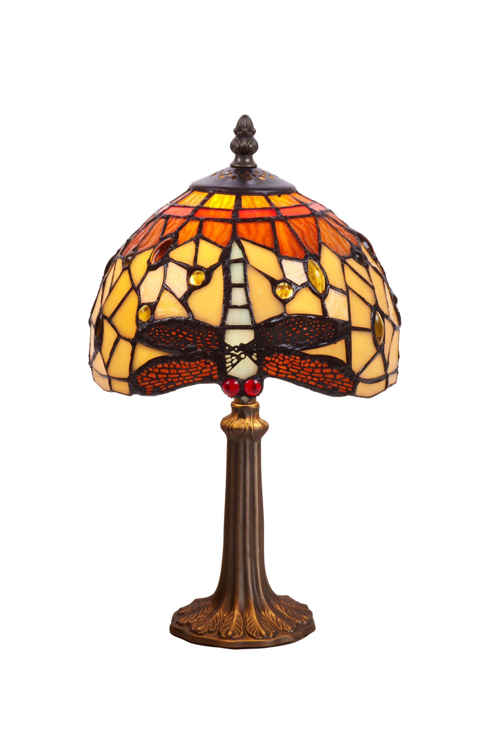 Abatjour Tiffany Gialla e Arancione con Libellule, 20cm 2 Abatjour Tiffany Gialla e Arancione con Libellule
