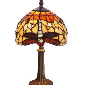 Abatjour Tiffany Gialla e Arancione con Libellule, 20cm