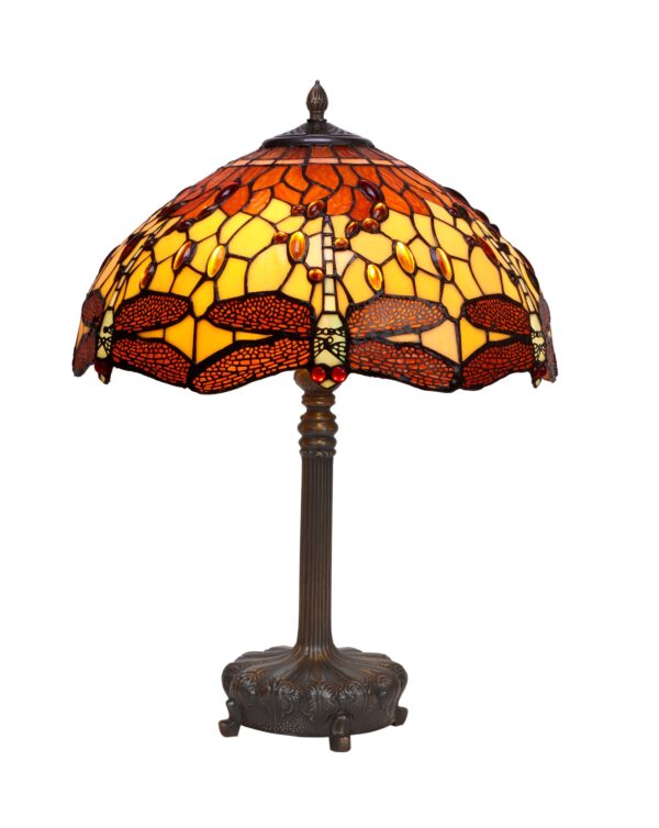 Lampada da Tavolo Tiffany Gialla e Arancione con Libellule Grande