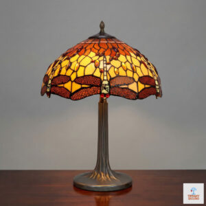 Lampada da Tavolo Tiffany Gialla e Arancione con Libellule